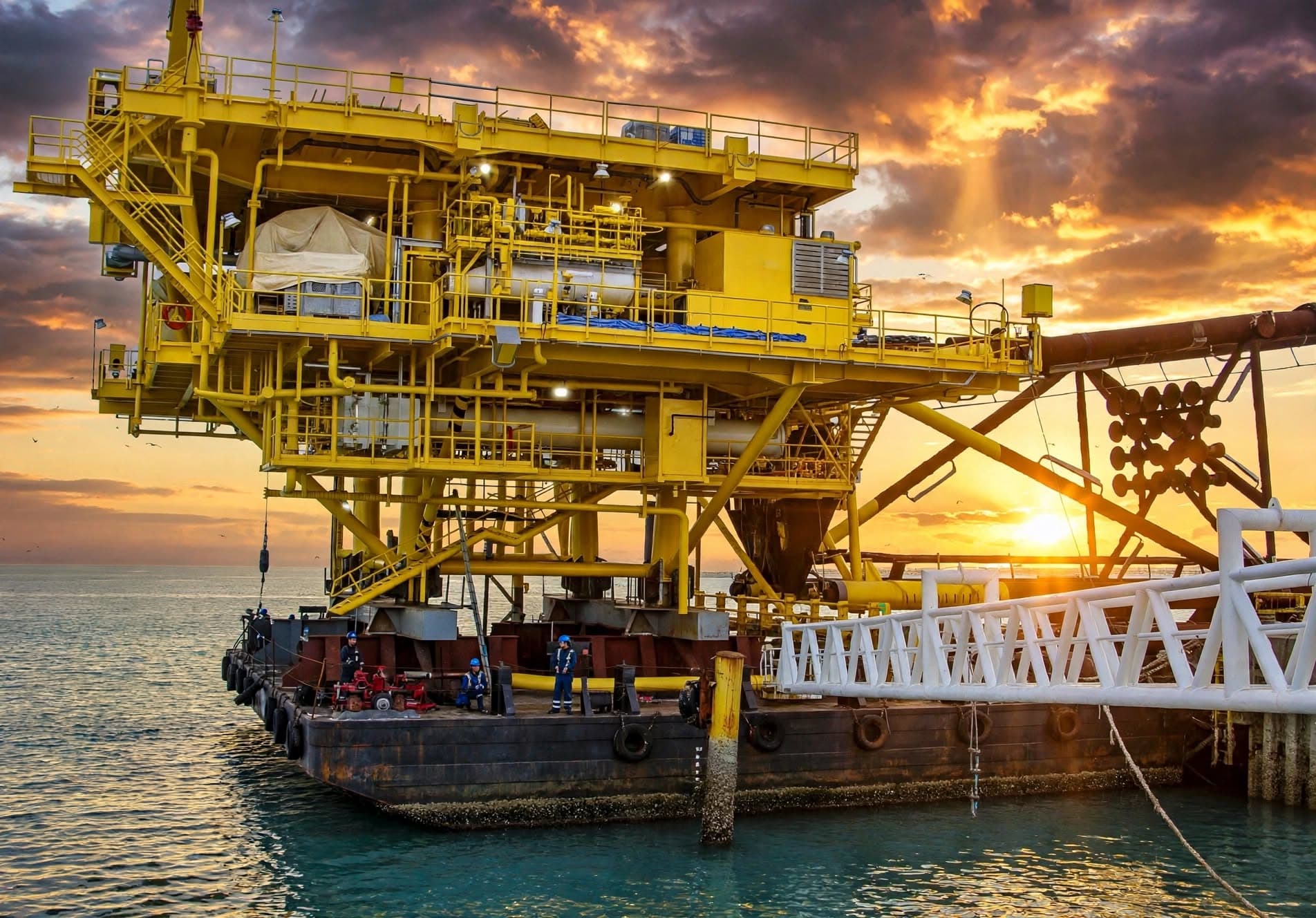 Yellow jack-up platform at sea