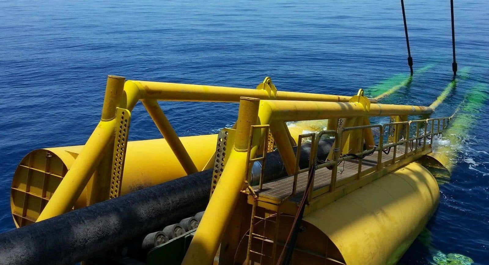Yellow pipe laying structure at sea